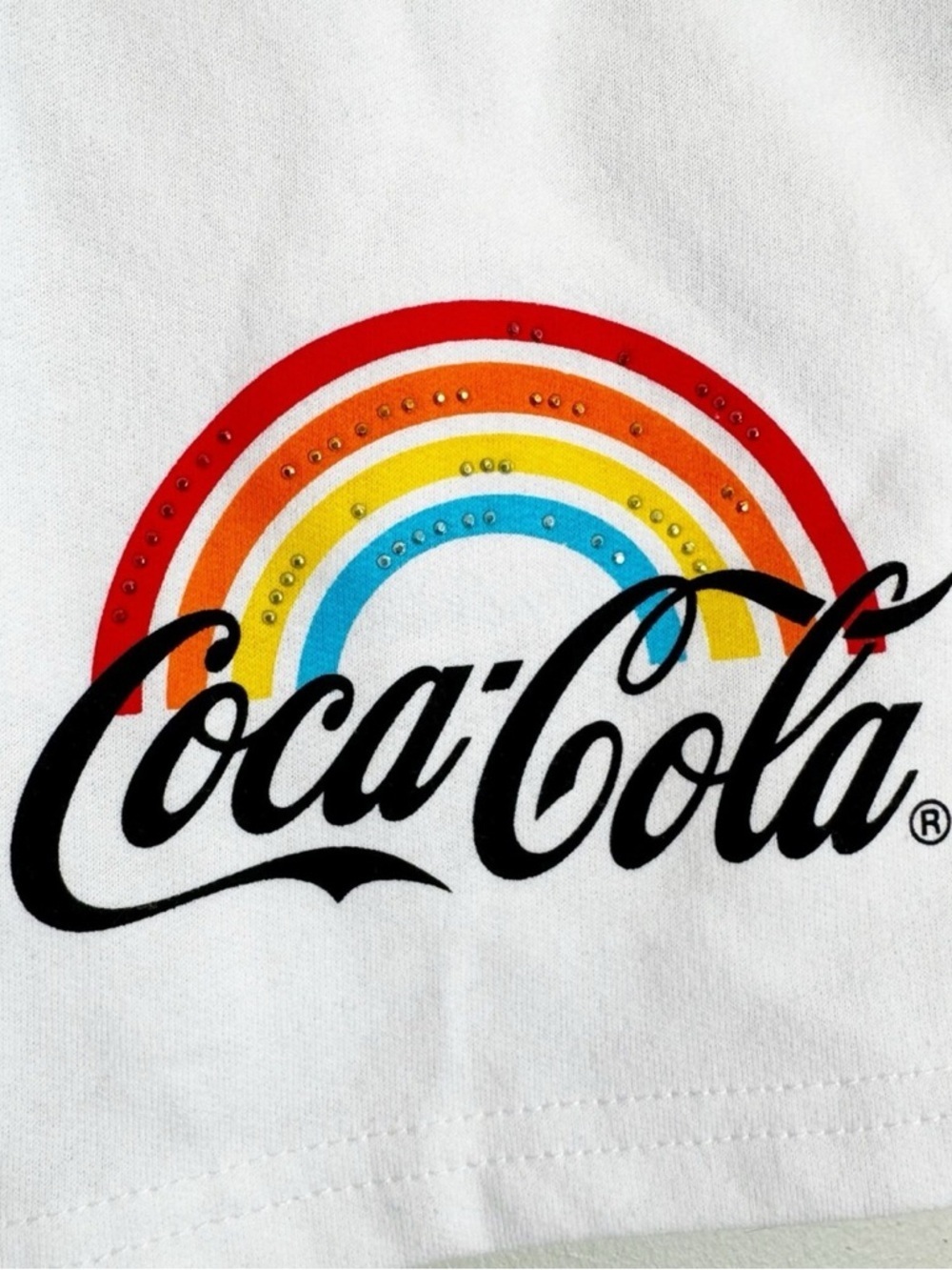 Coca Cola White Women's Drawstring Shorts with Rainbow Logo - Picture 5 of 7